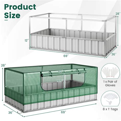 GVN Galvanized Raised Garden Bed with Greenhouse Cover, Outdoor Wooden ...