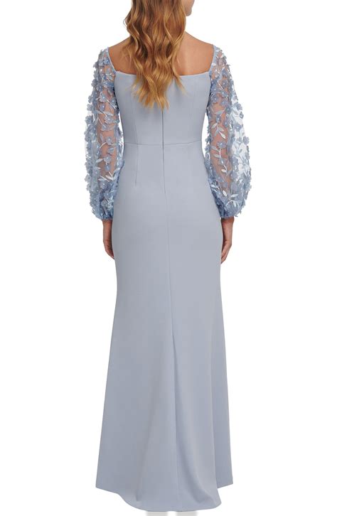 Eliza J Long Sleeve Floral Appliqué Gown In Sky Blue Lyst