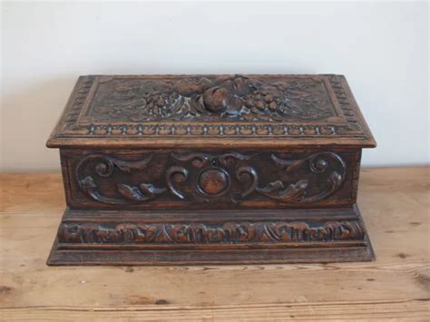 Grand Coffret For T Noire Ancien Bois Sculpt Carved Oak Cms