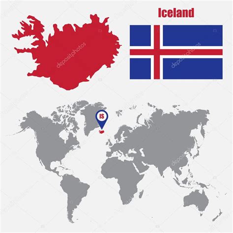 Mapa De Islandia En Un Mapa Del Mundo Con Bandera Y Puntero De Mapa