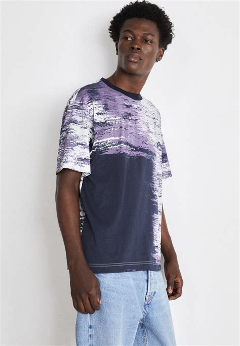 Boss Teglitch Print T Shirt Dark Blue Uk