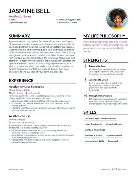 Aesthetic Nurse Resume Sample