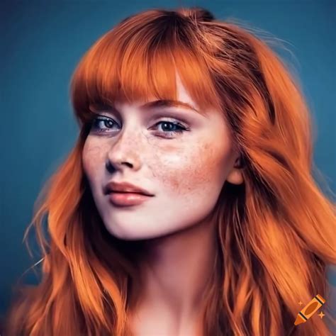 Close Up Portrait Of A Smiling Woman With Freckles And Auburn Hair