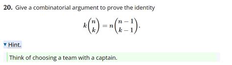 Solved Give A Combinatorial Argument To Prove The Chegg