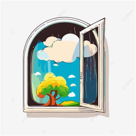 Open Window With A Tree Clipart Vector Tree Clipart Window Clipart