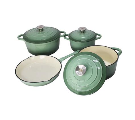 7 Piece Authentic Cast Iron Dutch Oven Cookware Pot Set Green Makro