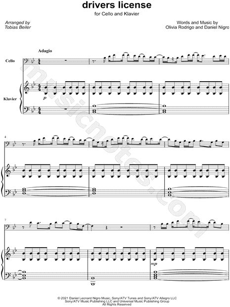 Tobias Beiler Drivers License Cello And Piano Sheet Music In Bb Major Download And Print Sku