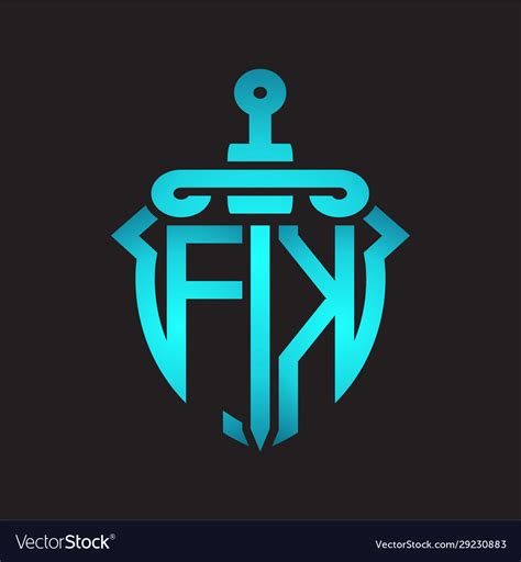 Fk Logo Monogram With Sword And Shield Royalty Free Vector