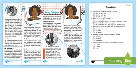 Ks1 Ruby Bridges Differentiated Reading Comprehension Activity