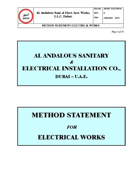 Method Statement Electrical Wiring Switch