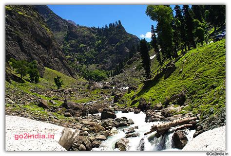 River Flowing Below Ice At Chandanwari