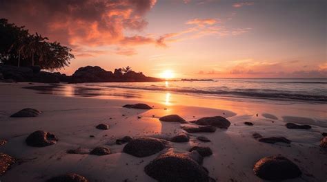 Premium Photo | Sunset on a tropical beach sunset in the caribbean sea