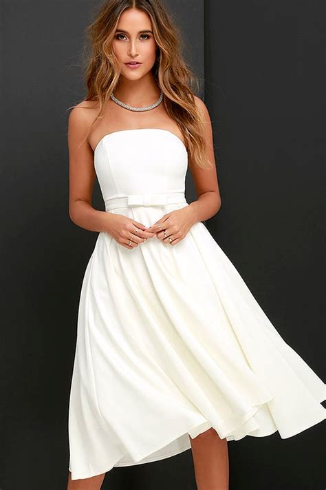 Lovely Ivory Dress Midi Dress Strapless Dress Tulle Dress White