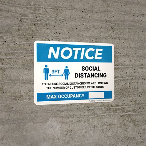 Notice Social Distancing Max Occupancy With 3ft Icon Landscape Wall Sign