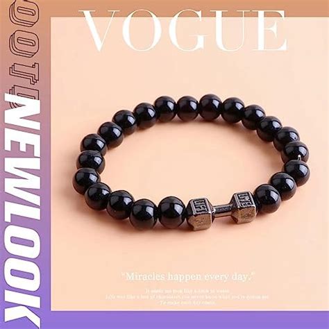 GAUEIOUR Black Dumbbell Bracelet Volcanic Lava Elastic Natural Stone