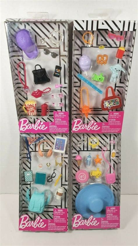 Lot Four NEW Mattel Barbie Accessories Fashion Pack Park, Beach, Movie ...