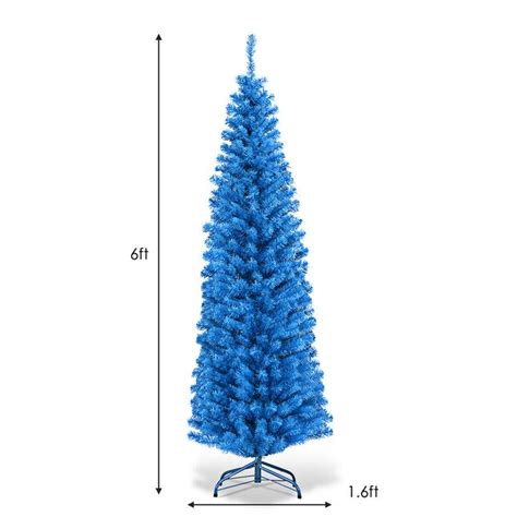 Wellfor 6 Ft Pencil Blue Artificial Christmas Tree In The Artificial