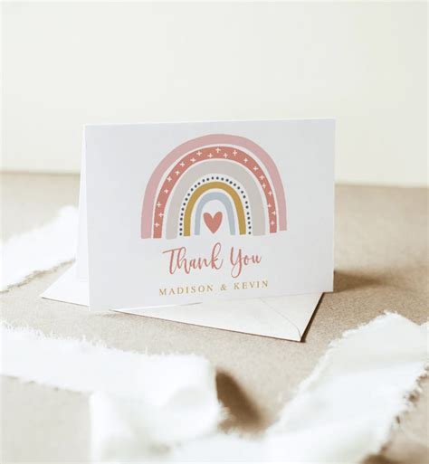 Editable Boho Rainbow Thank You Card Printable Girl Baby Shower Flat