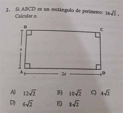 si ABCD es un rectángulo de perímetro tex 36 sqrt 2 tex calcular x