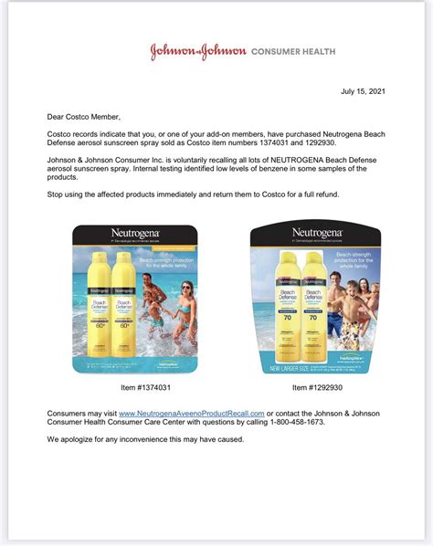 Jandj Recall Of Aerosol Neutrogenaaveeno Sunscreen Due To Benzene