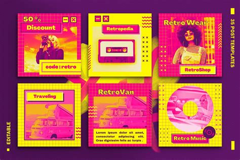 Retro Vibes Canva Instagram Template Instagram Template Instagram