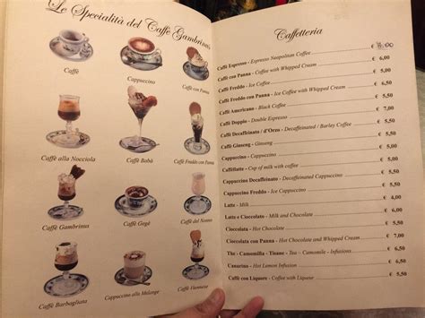 Menu Da Gran Caff Gambrinus Caff Bar Napoli Via Chiaia