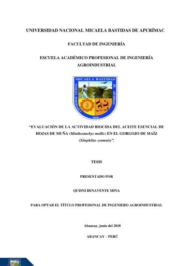 Evaluación de la actividad biocida del aceite esencial de hojas de muña