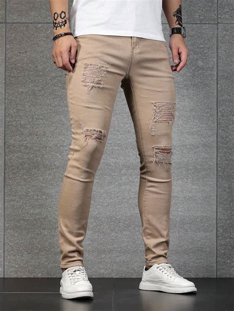 Manfinity LEGND Men Cotton Ripped Frayed Skinny Jeans SHEIN USA