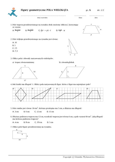 Sprawdzian Figury Na Płaszczyźnie Klasa 8 Margaret Wiegel