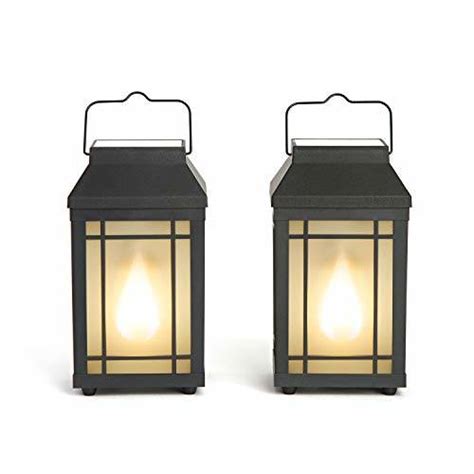 Outdoor Solar Lanterns with Flickering Flame - Set of 2 Solar-Powered ...