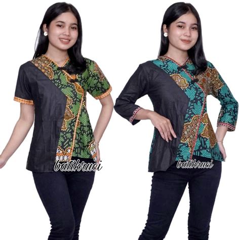 Jual Blouse Batik Wanita Modern Model Motif Kombinasi Masa Kini Keren