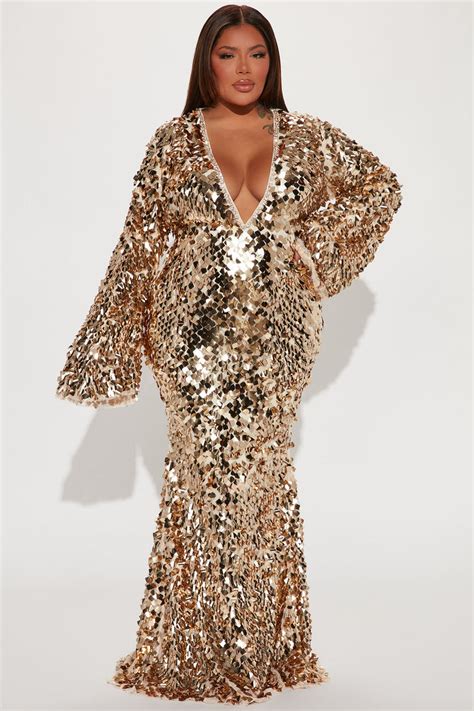 Delani Sequin Maxi Dress Gold Fashion Nova