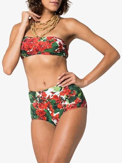 Dolce And Gabbana Portofino Print Bandeau Bikini Browns