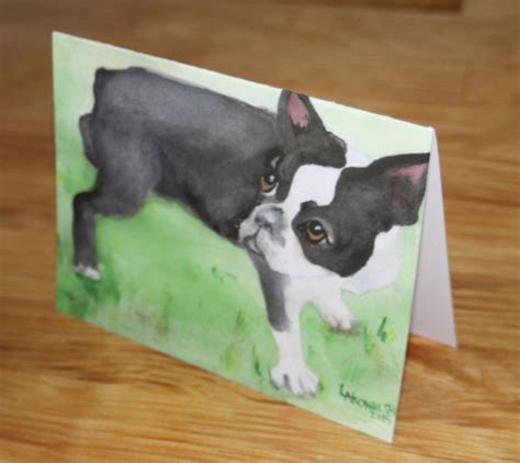 Boston Terrier Note Card Watercolor Puppy Mail Thank You Etsy