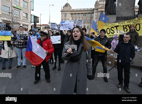 Prag Tschechische Republik 25 Februar 2022 Protest Lasst Uns Den