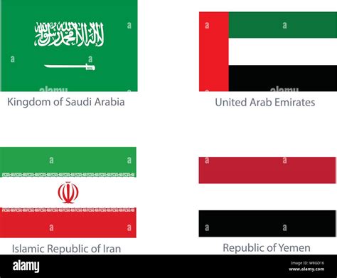 Saudi Arabia Flag, Yemen Flag, Iran Flag, UAE Flag Stock Vector Image ...