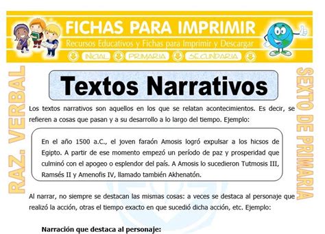 Textos Narrativos Para Sexto De Primaria Fichas Para Imprimir