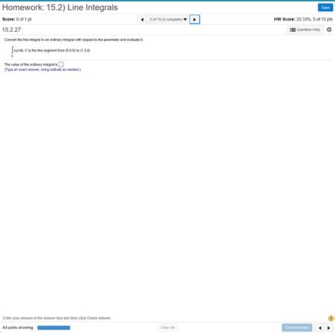 Solved Homework 15 2 Line Integrals Score 0 Of 1 Pt Chegg