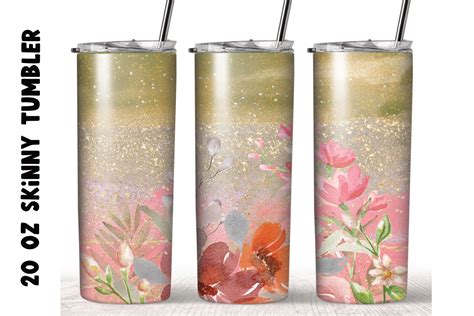 Pink Flowers 20oz Skinny Tumbler Wrap Graphic By Jaiprakana · Creative Fabrica