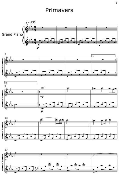 Primavera Sheet Music For Piano