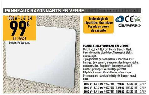 Promo Panneau Rayonnant En Verre Carrera Chez Brico Cash Icatalogue Fr