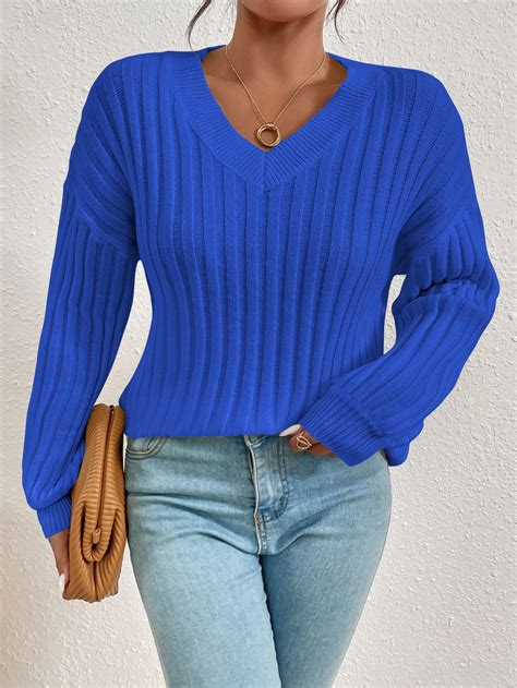 SHEIN Frenchy Drop Shoulder Ribbed Knit Jumper SHEIN UK