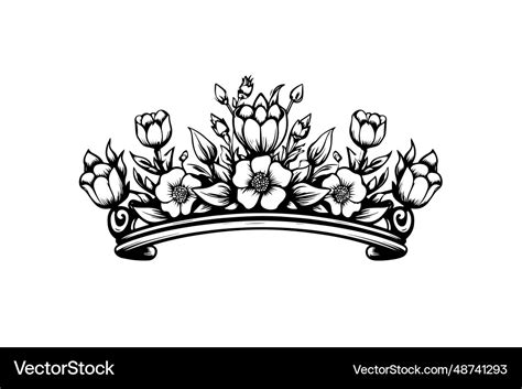 Hand drawn flower crown ink sketch vintage Vector Image