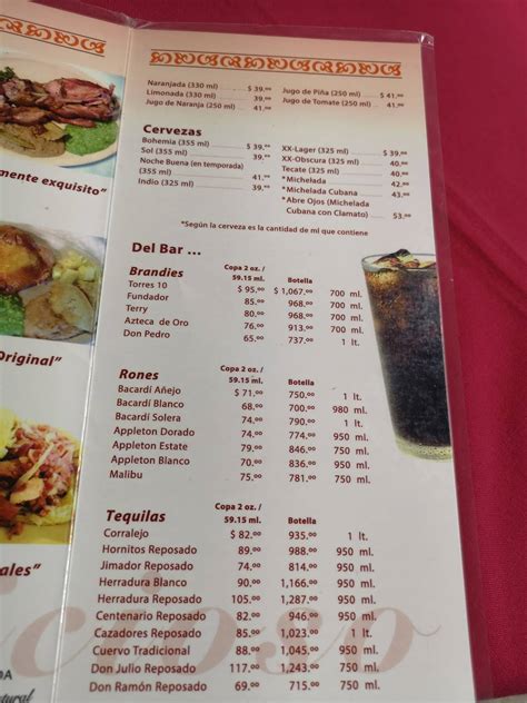 Carta del restaurante Los Tolucos Ciudad del México C Juan E