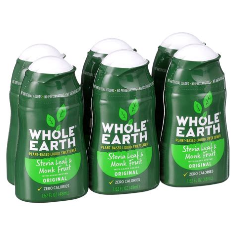 Whole Earth Zero Calorie Stevia Monk Fruit Liquid Sweetener Erythritol Original 1 62oz Pack