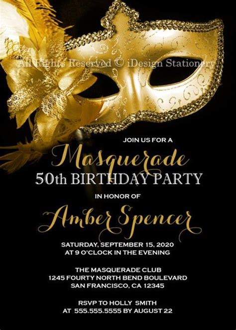 Masquerade 50th Birthday Party Invitation Diy Printable Gold Image 1