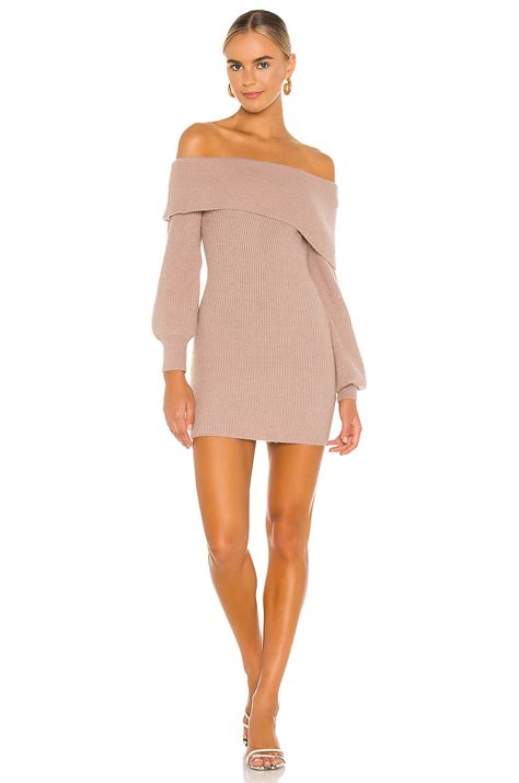 Lovers And Friends Mini Off Shoulder Knit Dress In Nude REVOLVE