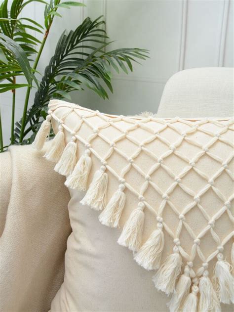 Crochet Tassel Decor Cushion Cover Without Filler Boho Braided Design