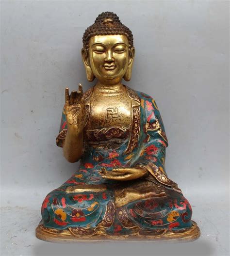 Tibet Buddhism Cloisonne Bronze Gild Seat Shakyamuni Amitabha