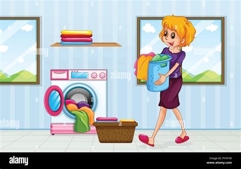 A mom doing laundry illustration Stock Vector Image & Art - Alamy